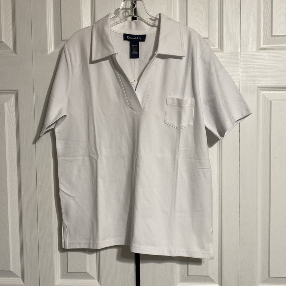 Denim & Co NWT cotton white polo shirt size Small
